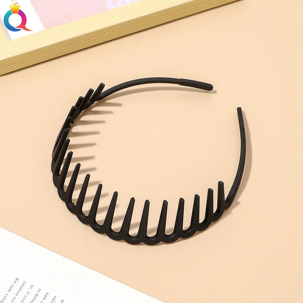 Korean Simple Headwear Hair Hoop Bezel with Teeth Headband Women Girl Solid Color Resi close-up view