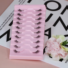 Wispy Half Eyelashes 10mm Natural Cat Eye Look | 20 Pairs DIY Strip Lashes close-up view