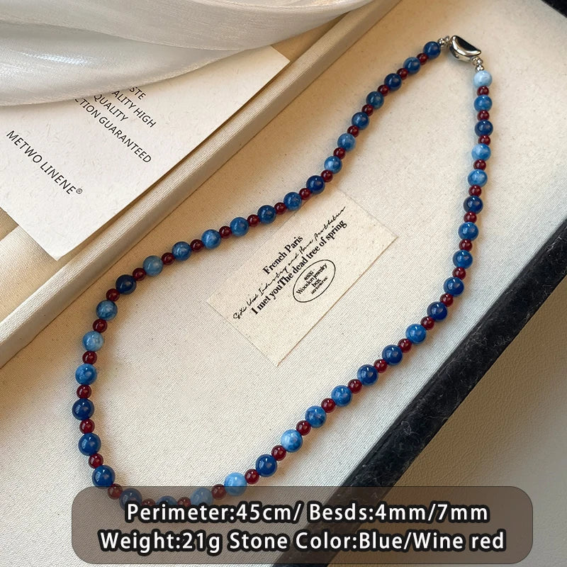 Light Luxury Natural Stone Bead chain Blue Agate Stone Short Necklace 2025 Trendy Jew alternate view