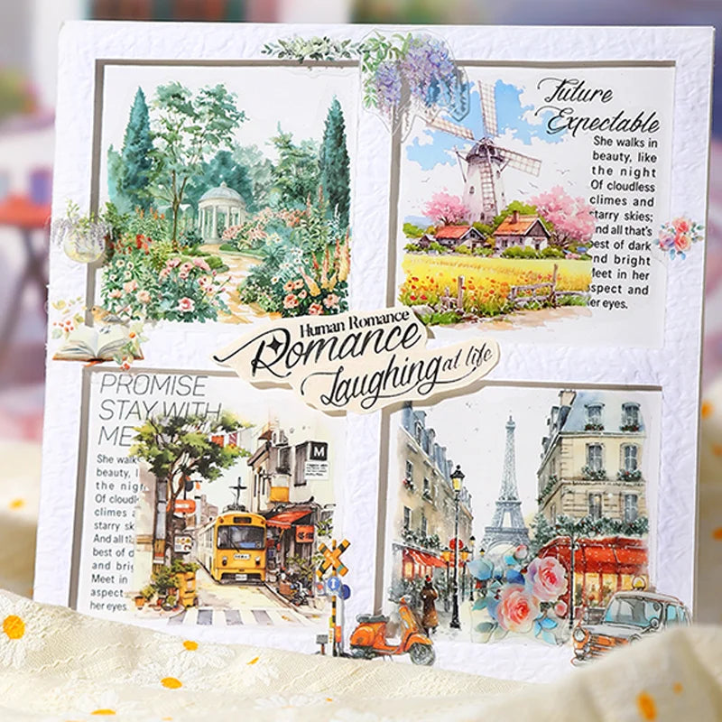 45pcs Garden at City End Series Sticker Set | Urban Landscape Decals for Journal Scrap close-up view