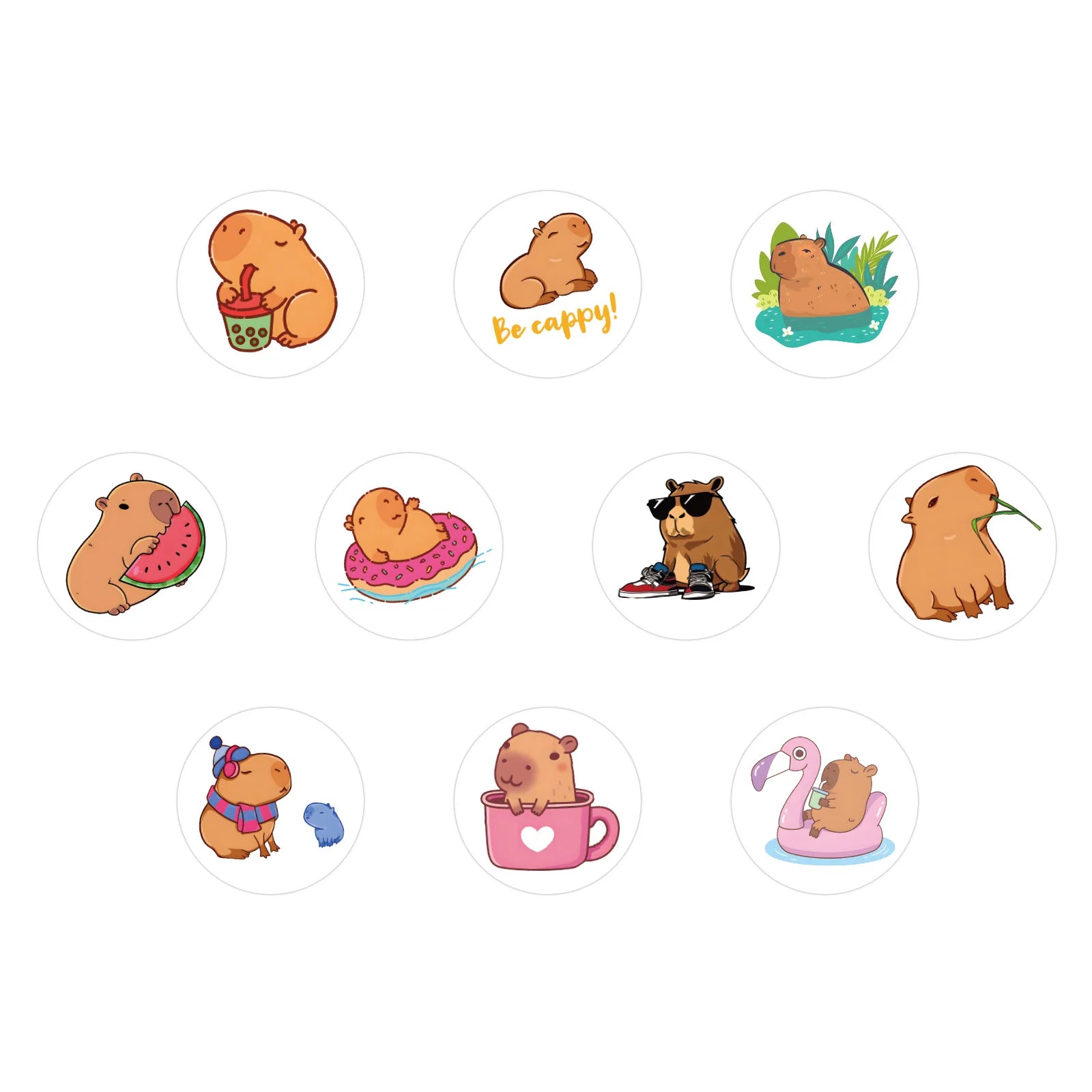 Cute Plump Capybara Cartoon Stickers | 100-500pcs Kawaii Animal Sticker Set for DIY Scra detail view