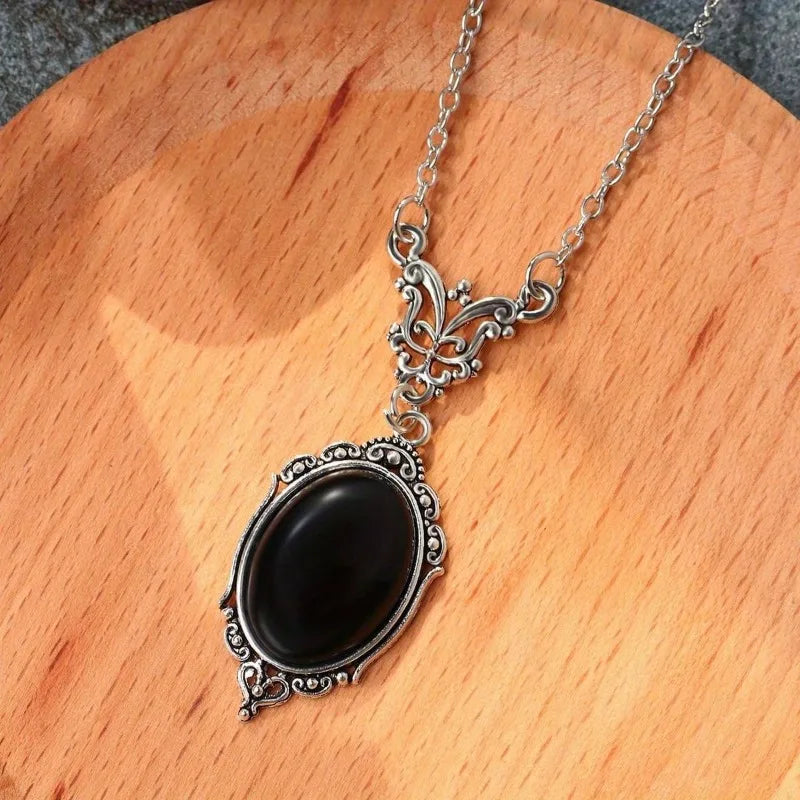 Gothic Blood Red Quartz Charm Necklace Butterfly Necklace For Women Vampire Embossed Witch Jewelry Accessories Vintage Chokers