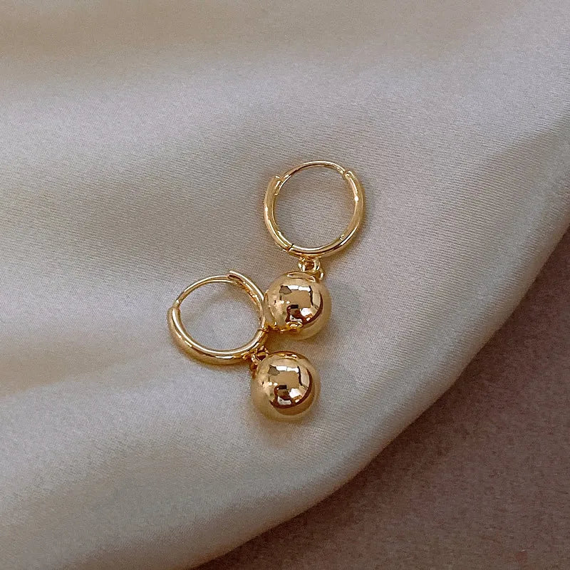 Smooth Ball Drop Earrings for Women | Creative Gold White Rosegold Dangle Jewelry detail view