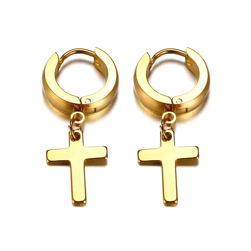 Stainless Steel Cross Earrings for Men | Religious Stud Earrings close-up view