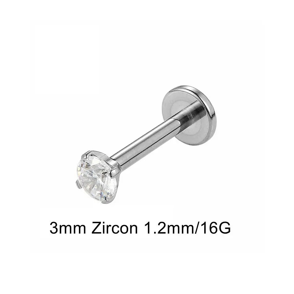 16G 18G Titanium Labret Stud Nose Ring | Zircon Internally Threaded Body Jewelry fo additional angle