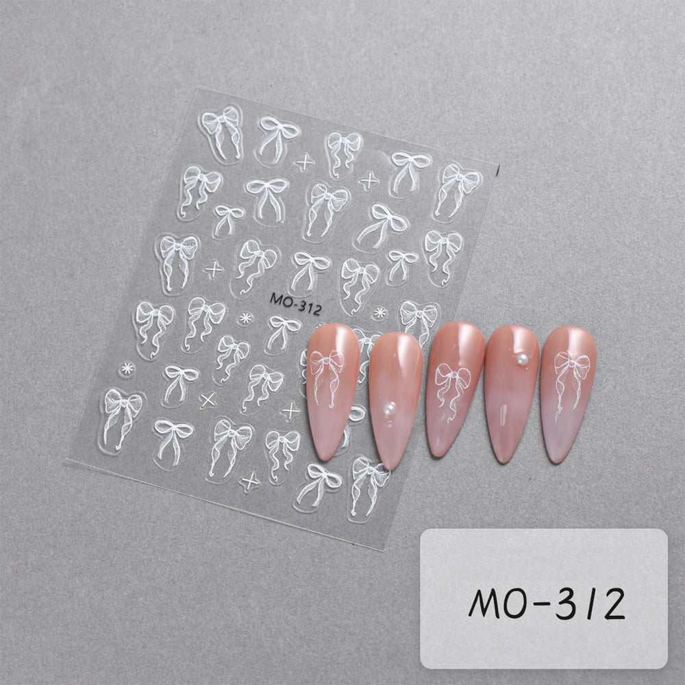 Bowknot Nail Stickers 3D Relief White Ribbon Cute Sweet Pink Self-Adhesive Nail Art D lifestyle view