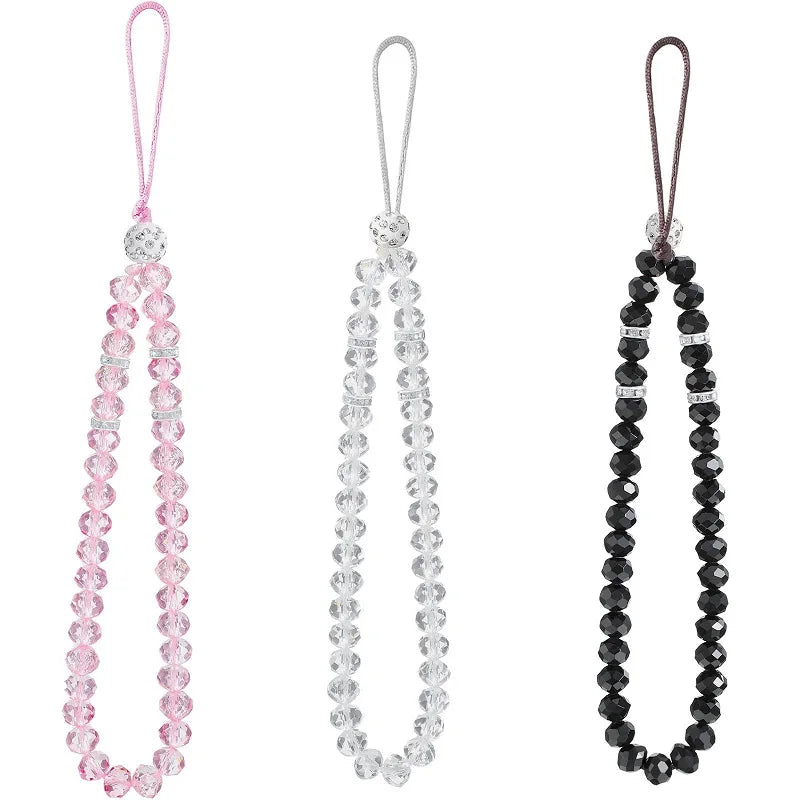 Crystal Beads Phone Charm Phone Lanyard Strap Hand Wrist Lanyard Strap Ladies Anti-Lost Beaded Wrist