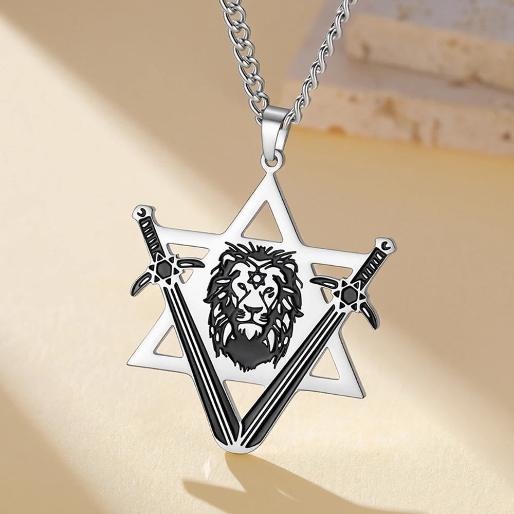 Dawapara Victory Swords Lion of Judah and Star of David Necklace | Judaica Protecti additional angle