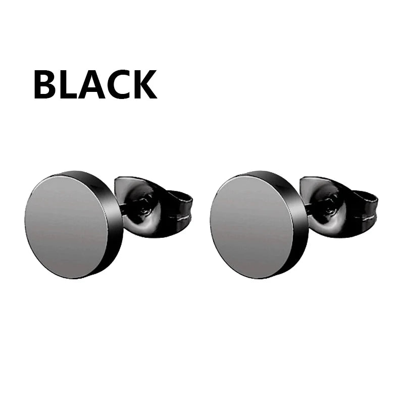Vintage Punk Stainless Steel Stud Earrings for Men Women | 1 Pair Black Earrings Set close-up view