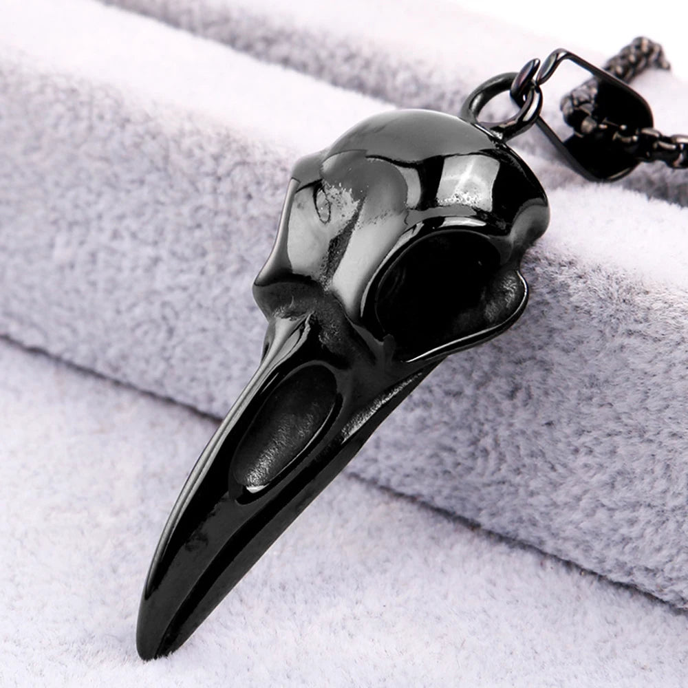 Viking Crow Skull Pendant Necklace | Stainless Steel Punk Jewelry for Men and Women detail view