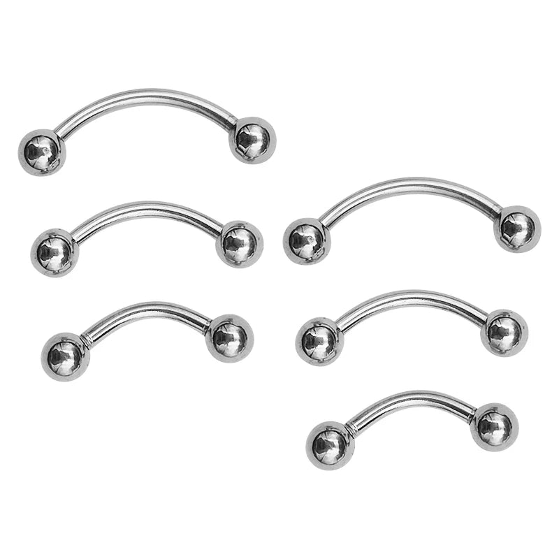 6Pcs Eyebrow Piercing Banana Shape Lip Ring Stainless Steel Curved Barbell Stud Helix Navel Cartilag