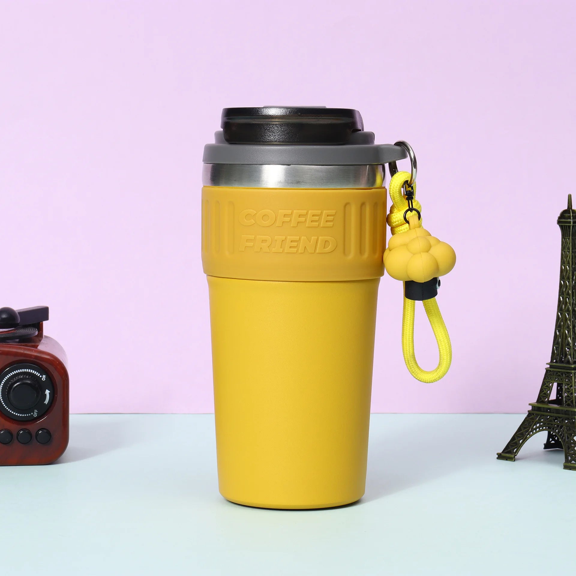 New Travel Coffee Tumbler Thermos Mug Easy Carry Steel Double Wall Tea Coffee Vacuum Fla detail view