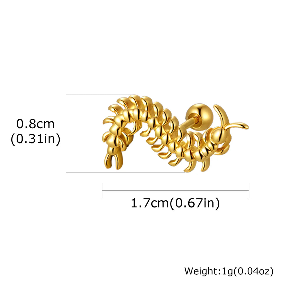 Strange Centipede Stud Earrings Punk Hip Hop Metal Jewelry for Men And Women Unique G alternate view
