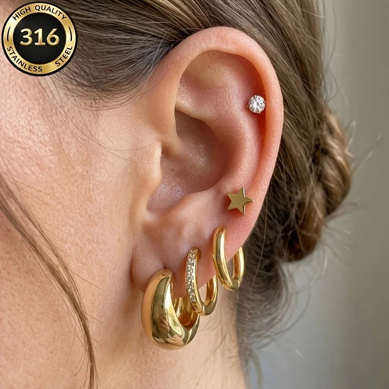EVISPOL 20G Stainless Steel Screw Back Stud Earrings for Women Men Hypoallergenic CZ alternate view