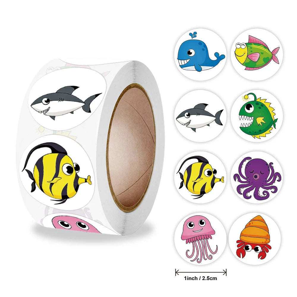 500 Cute Sea Animal Stickers for Kids Reward Labels | Encouragement Sticker Roll alternate view