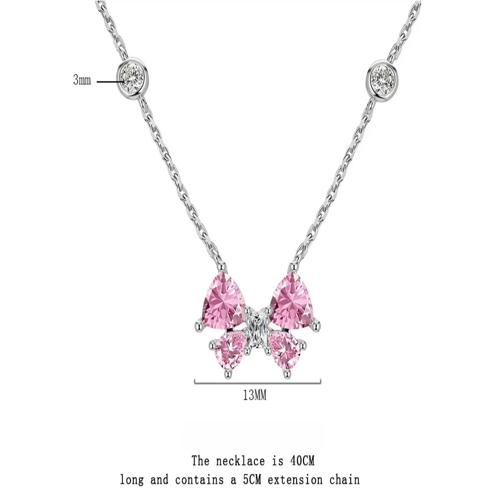 925 Sterling Silver Stylish Sweet Pink Bow Zircon Necklace Birthday Party Anniversary lifestyle view