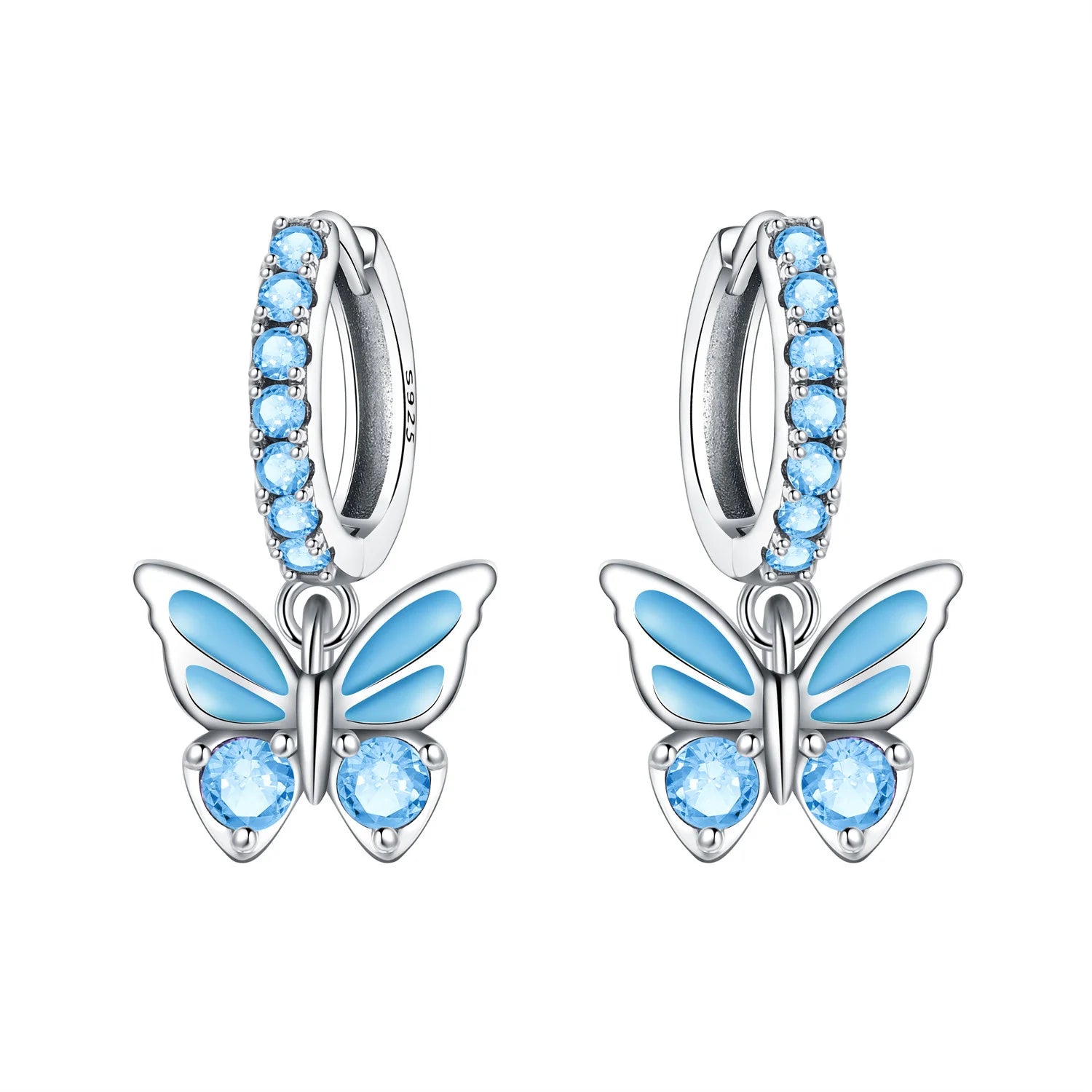 PANPOKI Original 925 Sterling Silver Double Butterfly Insect Earrings Women Hoop Earr alternate view