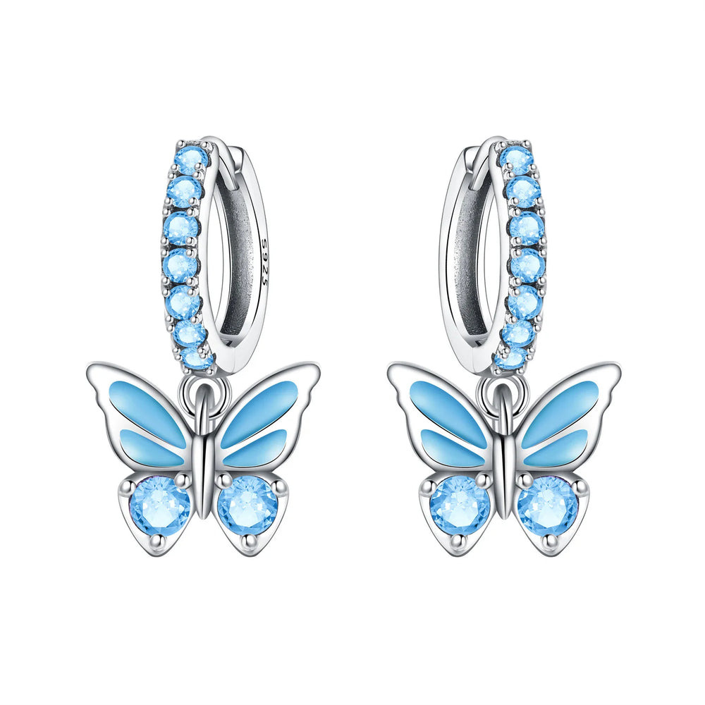 PANPOKI Original 925 Sterling Silver Double Butterfly Insect Earrings Women Hoop Earr alternate view