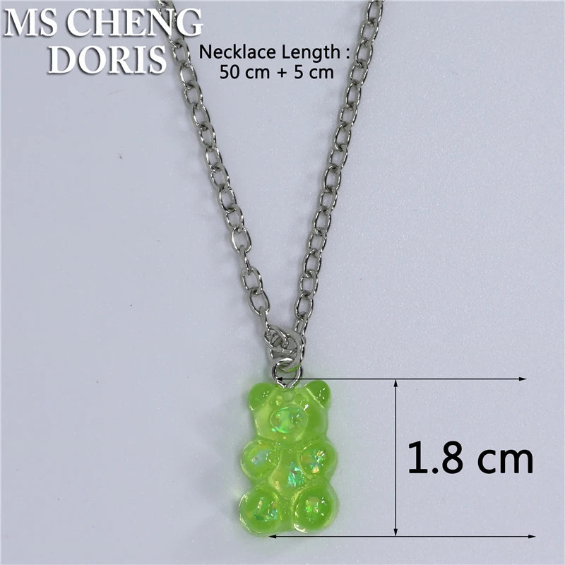 Handmade 33 Styles Colors Cute Resin Gummy Bear Chain Necklaces, Candy Color Pendant F close-up view