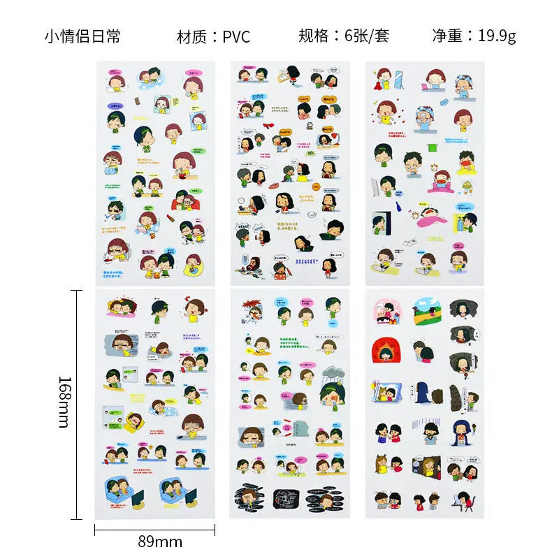 6Pcs Waterproof Cartoon Sticker Set | Cute DIY Decals for Laptops, Phones, and Planners detail view