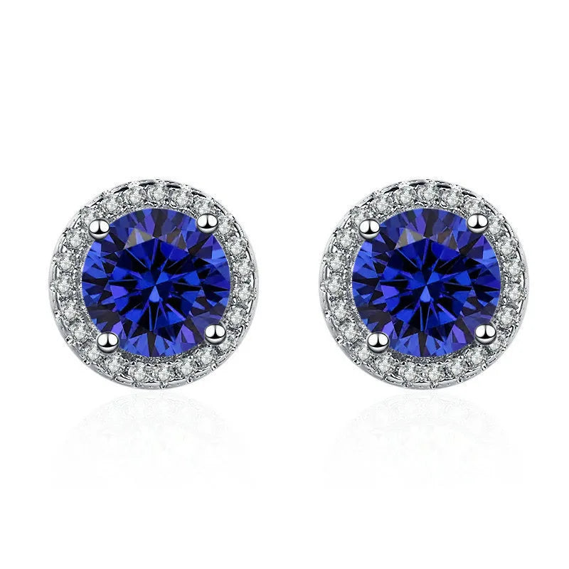 925 Sterling Silver Stud Earrings | Zircon and Colored Gemstone Elegant Jewelry detail view