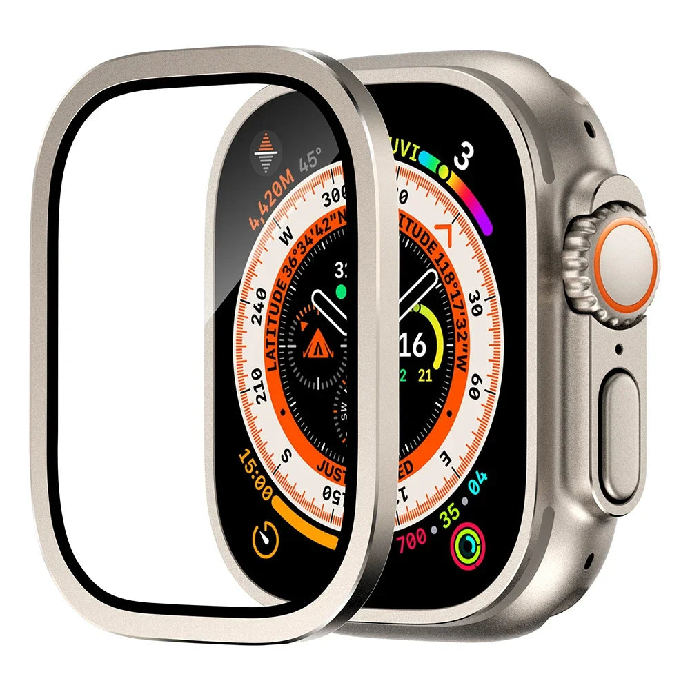 Tempered Glass For Apple Watch band ultra 49mm Screen Protector Anti-Scratch Glare HD Full Film Metal Bumper iWatch Ultra 49mm