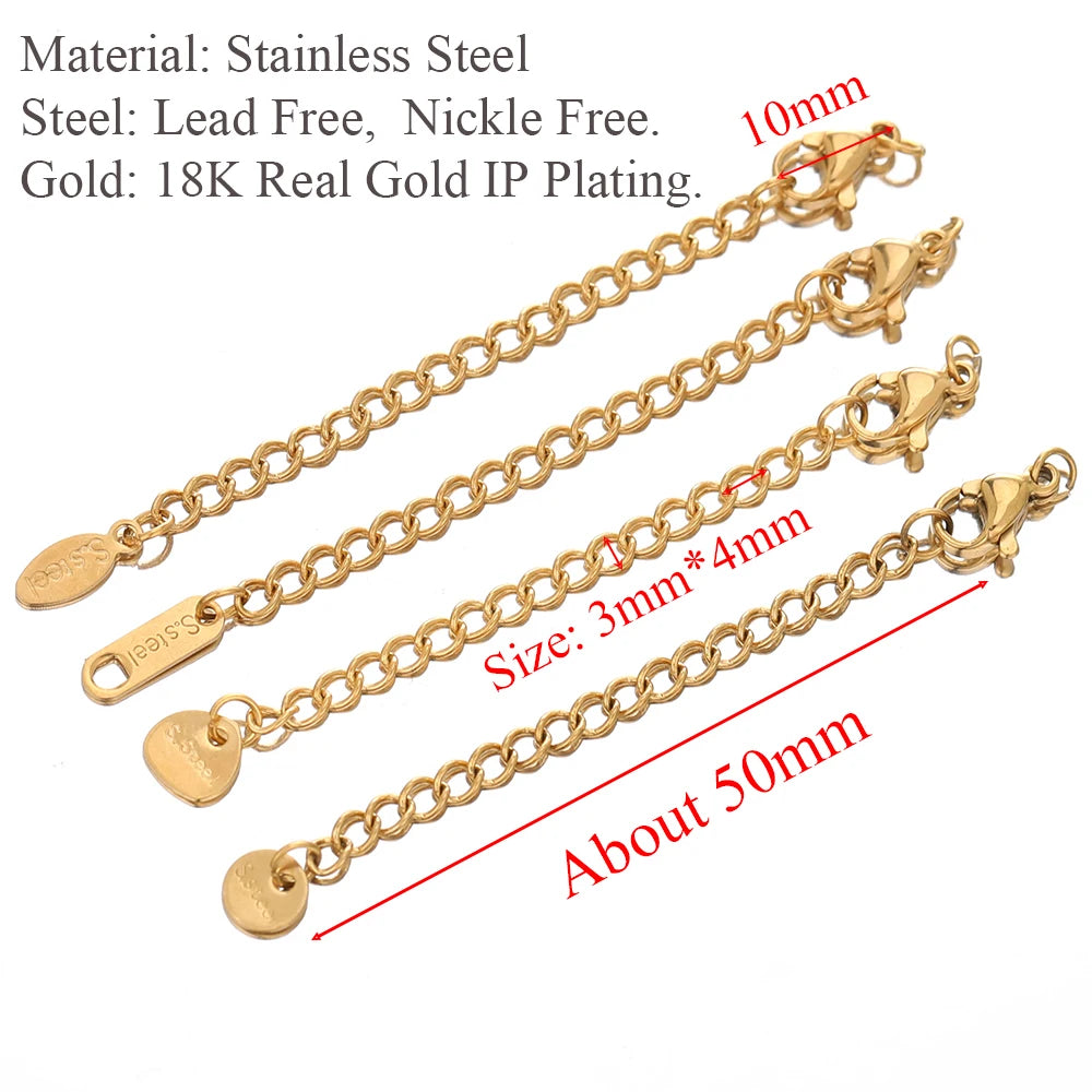 10pcs Stainless Steel Extension Chains with Lobster Clasps | DIY Jewelry Findings alternate view
