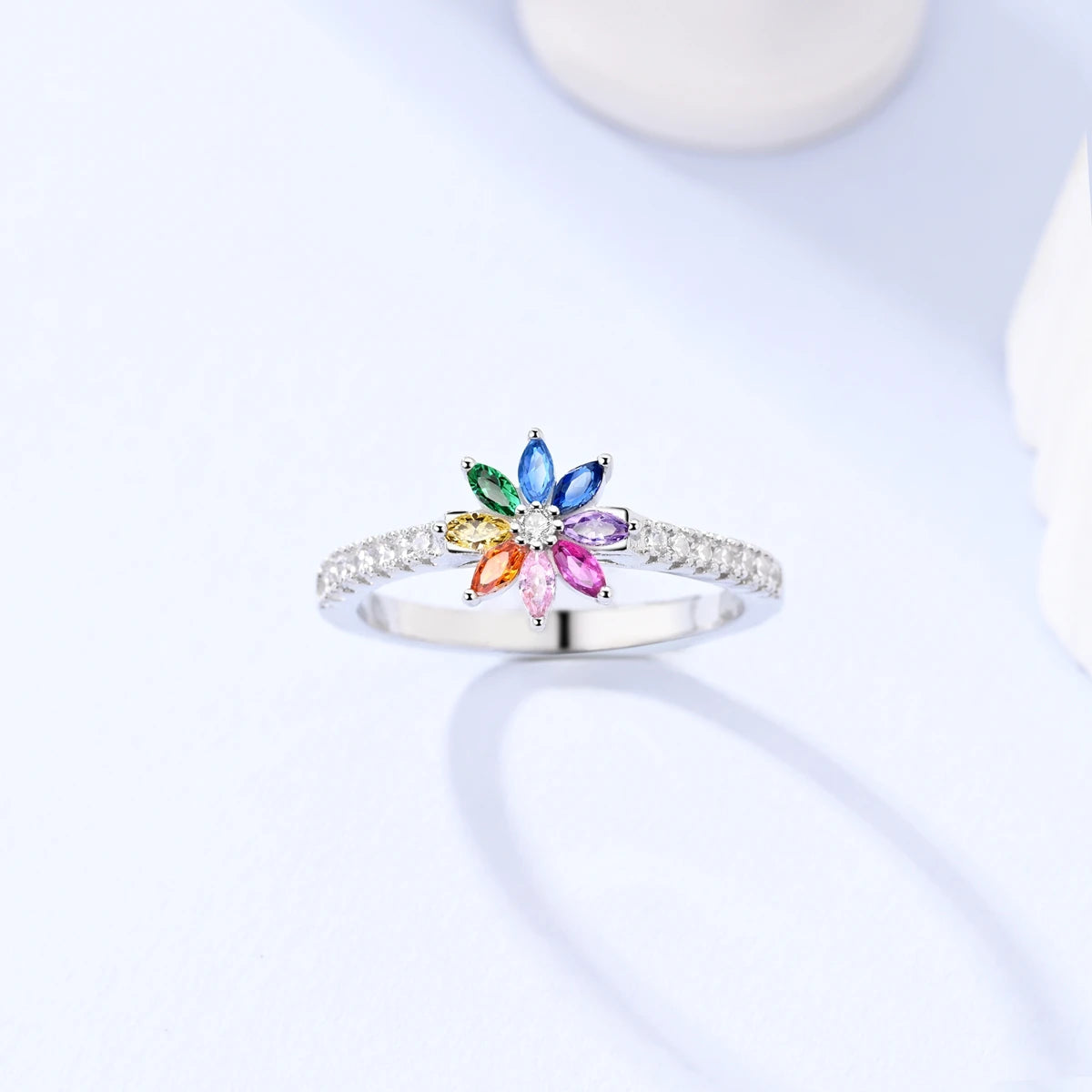 925 Sterling Silver Heart Ring with Cubic Zircon | Geometric Wedding Band for Women close-up view