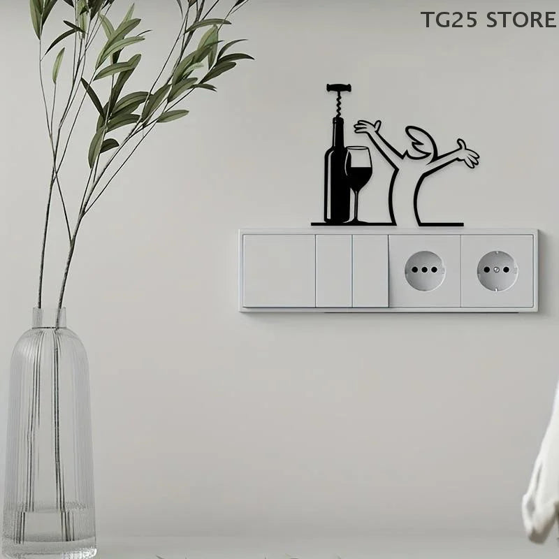 Line Figure Metal Poster for Living Room | Modern Switch Sticker Wall Art close-up view