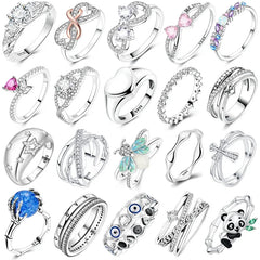 Original Romantic Heart-shaped White Zircon Shell Bowknot Rings 925 Sterling Silver Women Jewelry Va