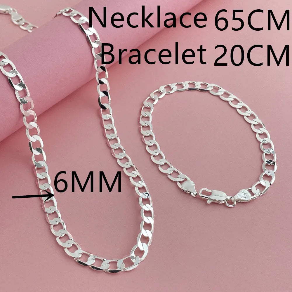 Fashion classic 925 sterling silver 6MM one to one Cuban NK necklace bracelet set suitab detail view