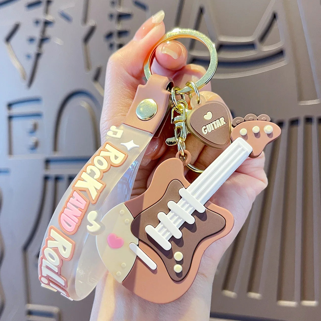 Creative Guitar Keychain | Cool Car Pendant for Music Lovers additional angle