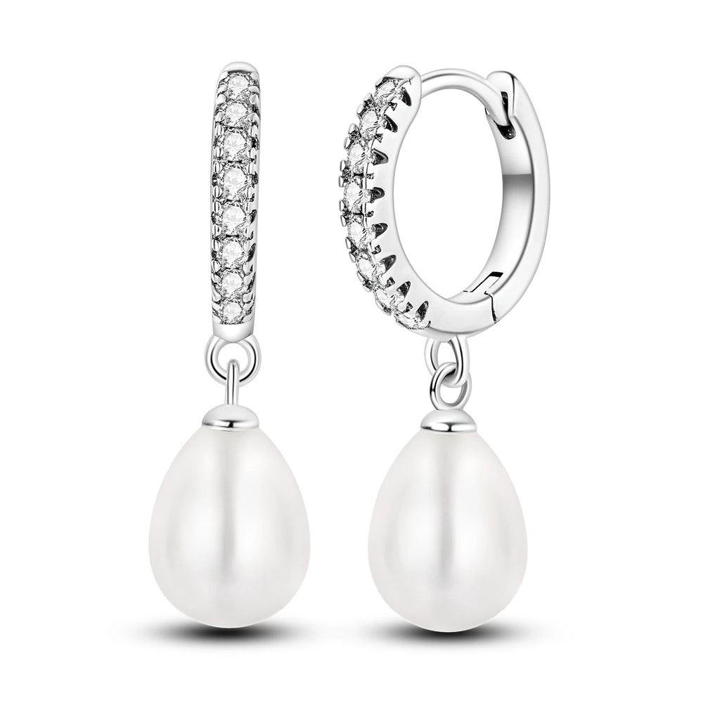 Original 925 Sterling Silver Women Hoop Earrings High Quality Shine Zircon U Shaped Cl close-up view