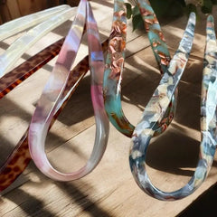 U-Shaped Hair Sticks Acetate Acrylic Hair Fork Hair Clips Fashion Bow Hairpin Geometri close-up view