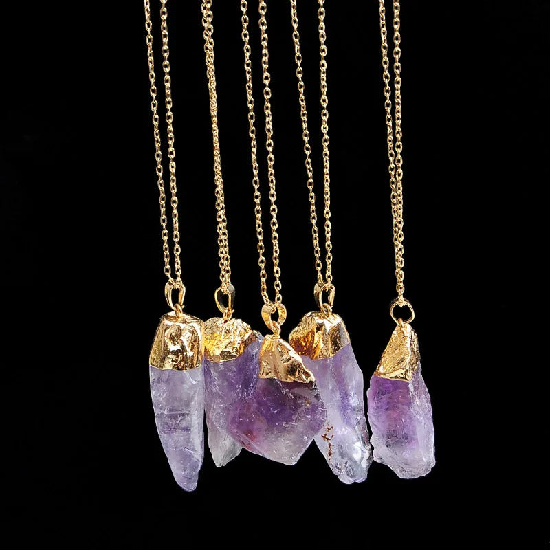 Irregular Amethyst Gemstone Necklace Healing Crystal Chakra Stone Women Birthday Gift Ci detail view
