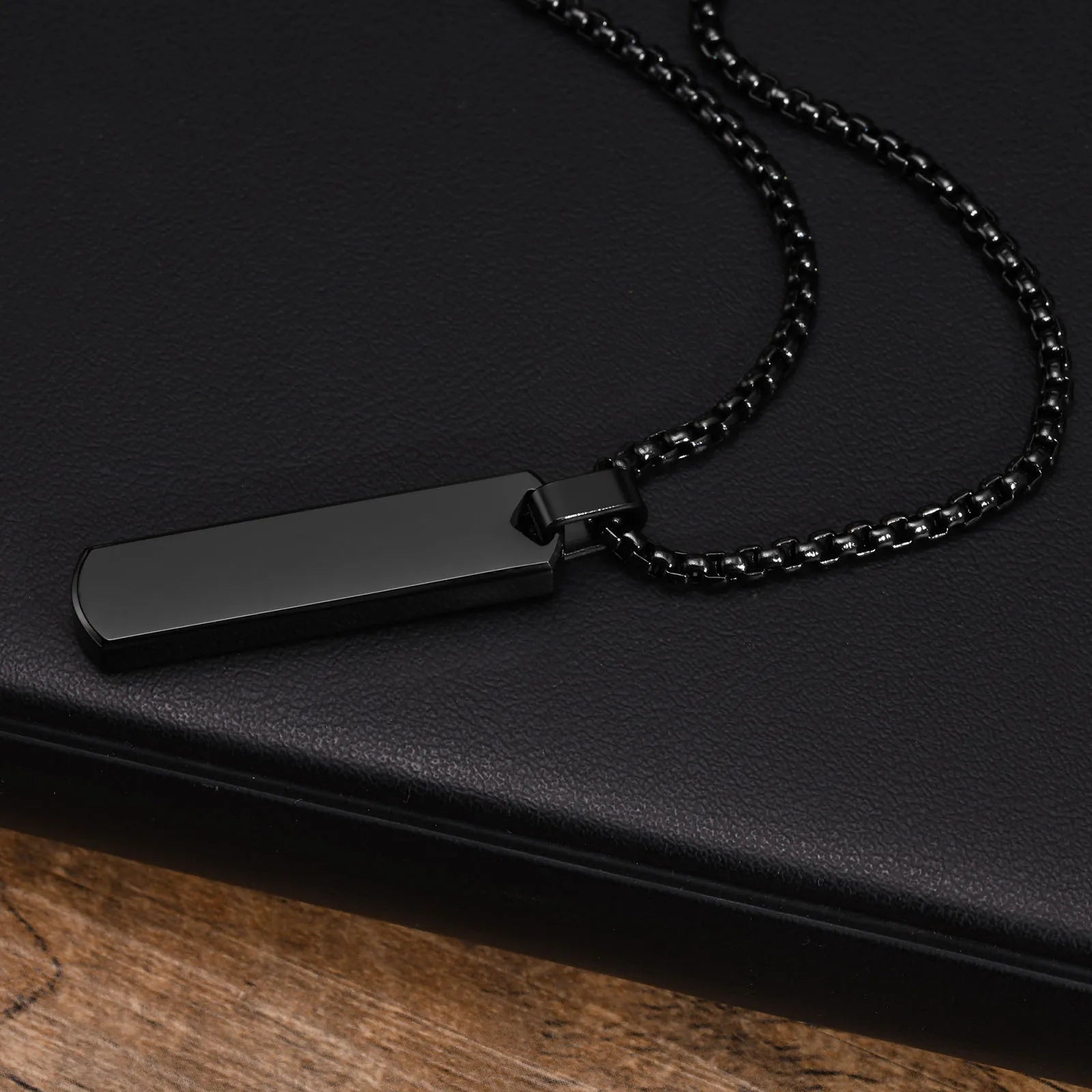Initial Bar Necklace for Men | Thick Geometric Vertical Pendant with A-Z Letters lifestyle view