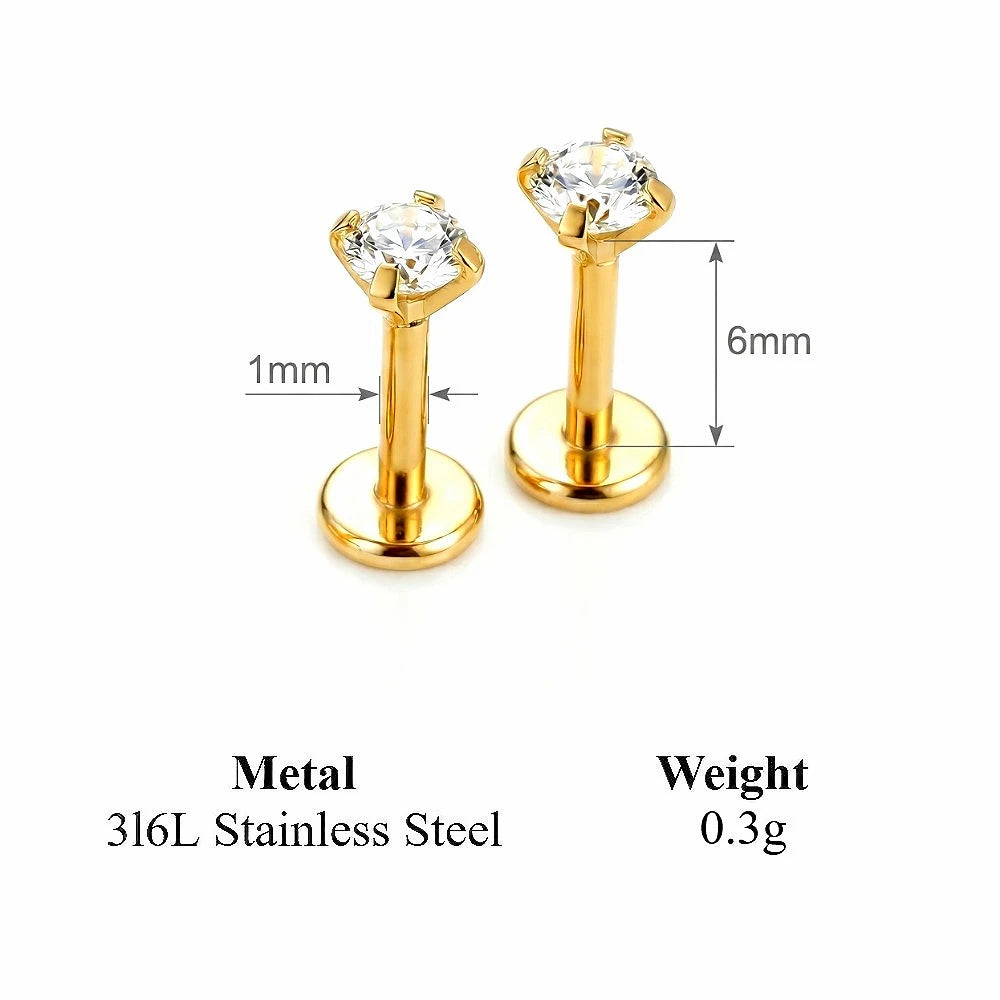 2/8PCS Stainless Steel Eearring Nose Stud Cartilage Piercing Jewelry Helix Tragus Lip Go detail view