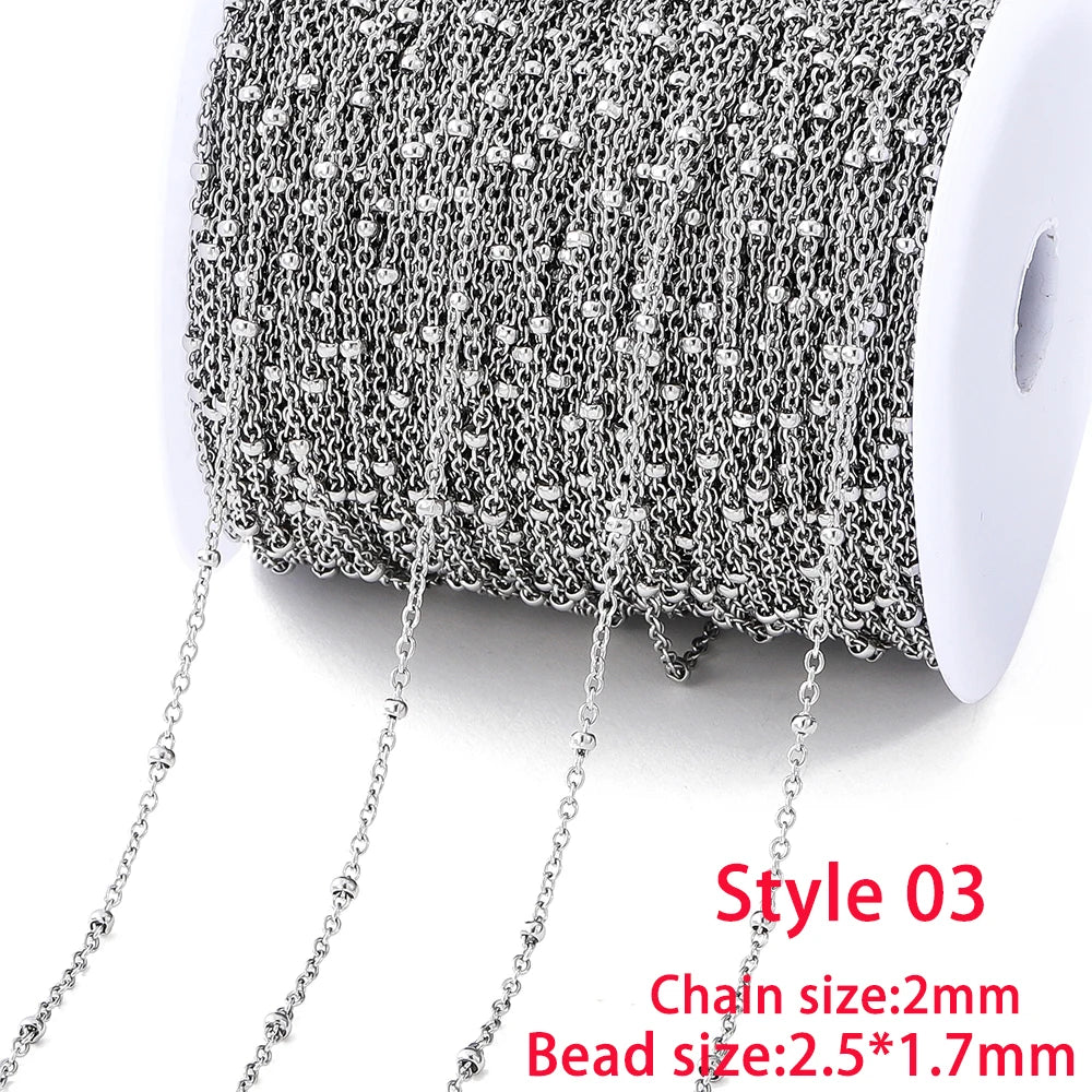 No Fade 2Meters Stainless Steel Chain Cross Chain with Beads for DIY Necklace Brace additional angle