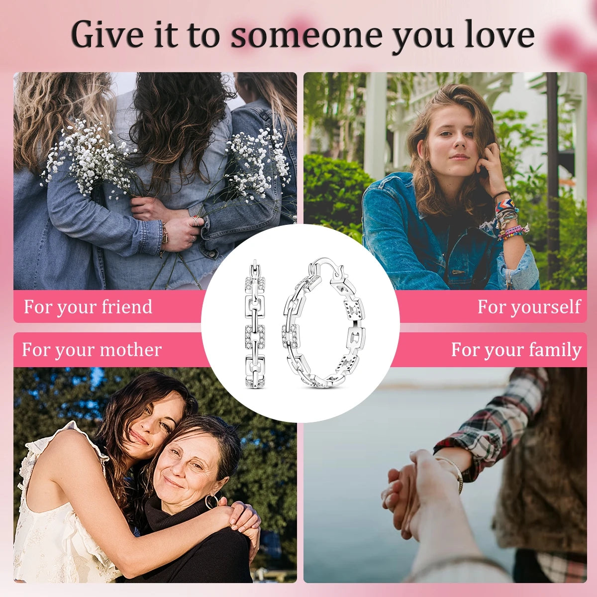 Orstarry S925 Sterling Silver Square Chain With Stone Inlaid Earrings Hoop Earrings F lifestyle view