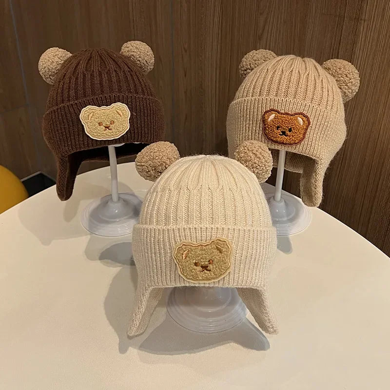 Baby Bear Ear Protection Hat | Winter Thickened Warm Knitted Hat for Children alternate view