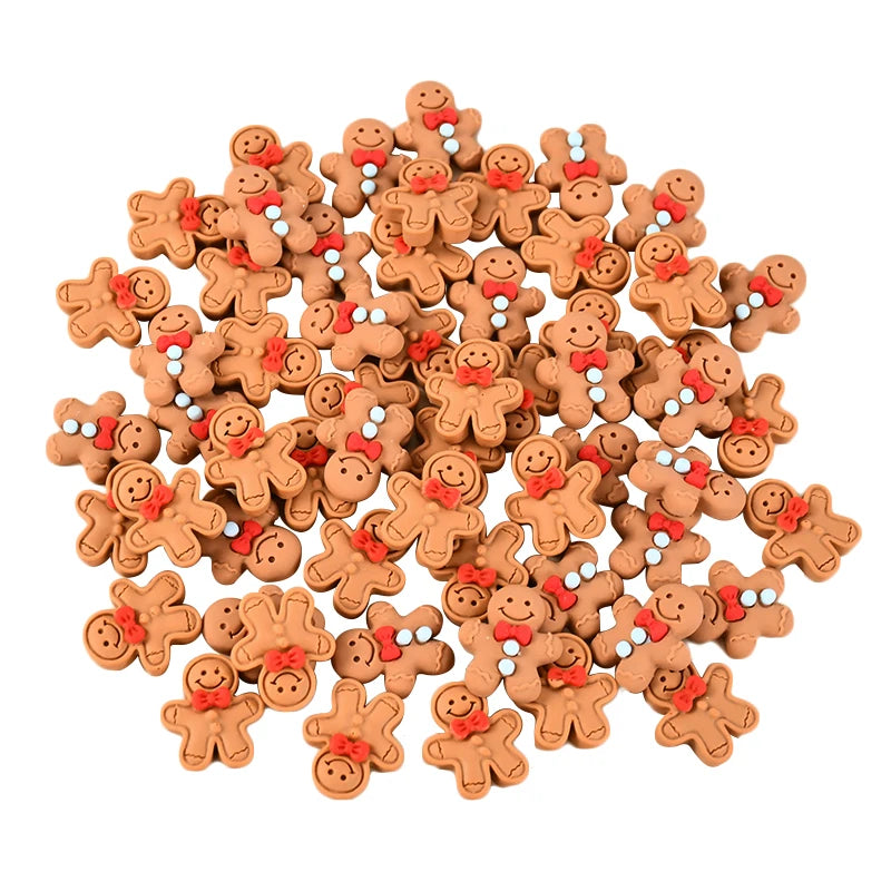 Christmas Gingerbread Man Resin Flatback Cabochon Figurine Set