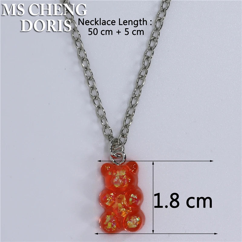Handmade 33 Styles Colors Cute Resin Gummy Bear Chain Necklaces, Candy Color Pendant alternate view