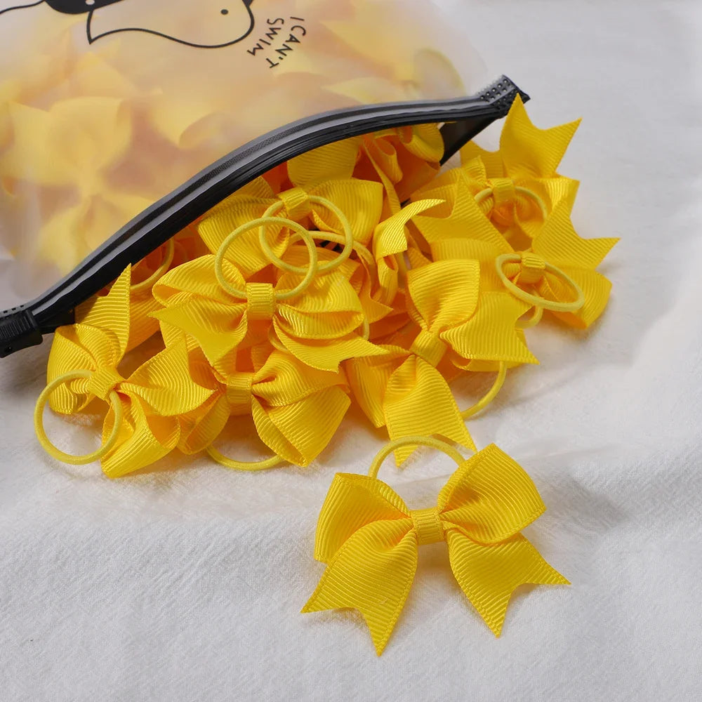 10Pcs/lot Grosgrain Ribbon Pigtail Hair Bows Elastic Hair Ties Hair Bands Holders Gir lifestyle view