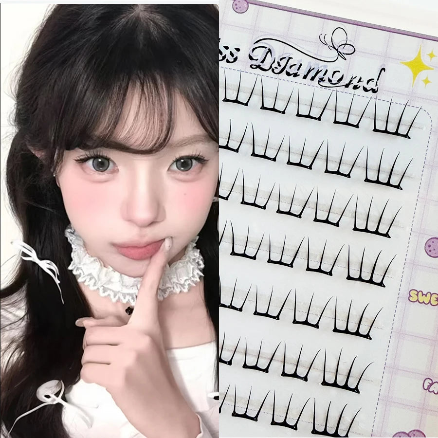 10 Rows Dense Natural False Eyelashes Segmented Glue-free Eyelash Extension | Lightly close-up view