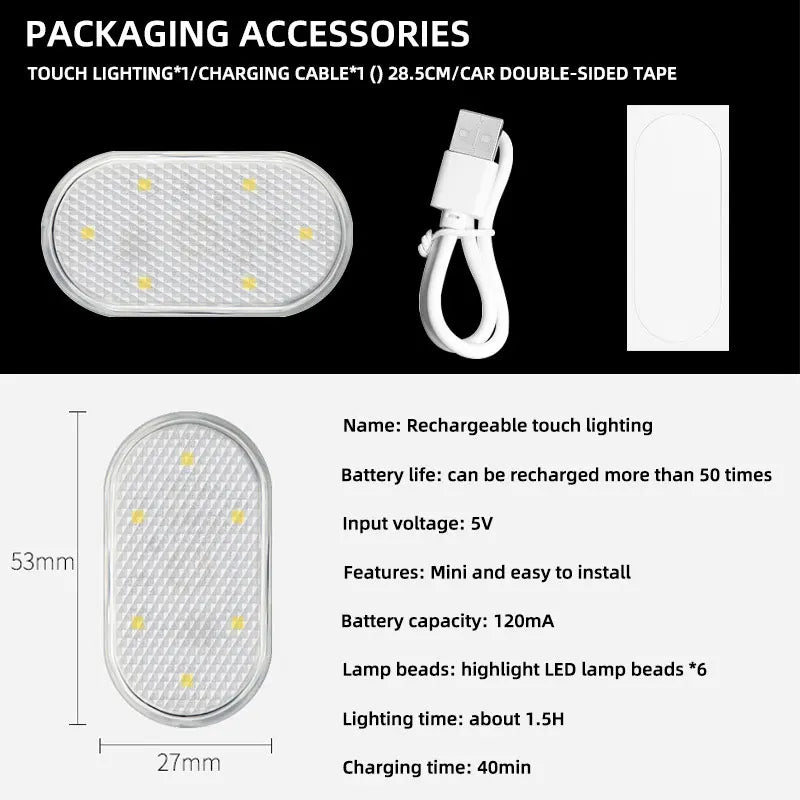 Mini Wireless Car LED Touch Light | Magnetic Induction USB Rechargeable additional angle