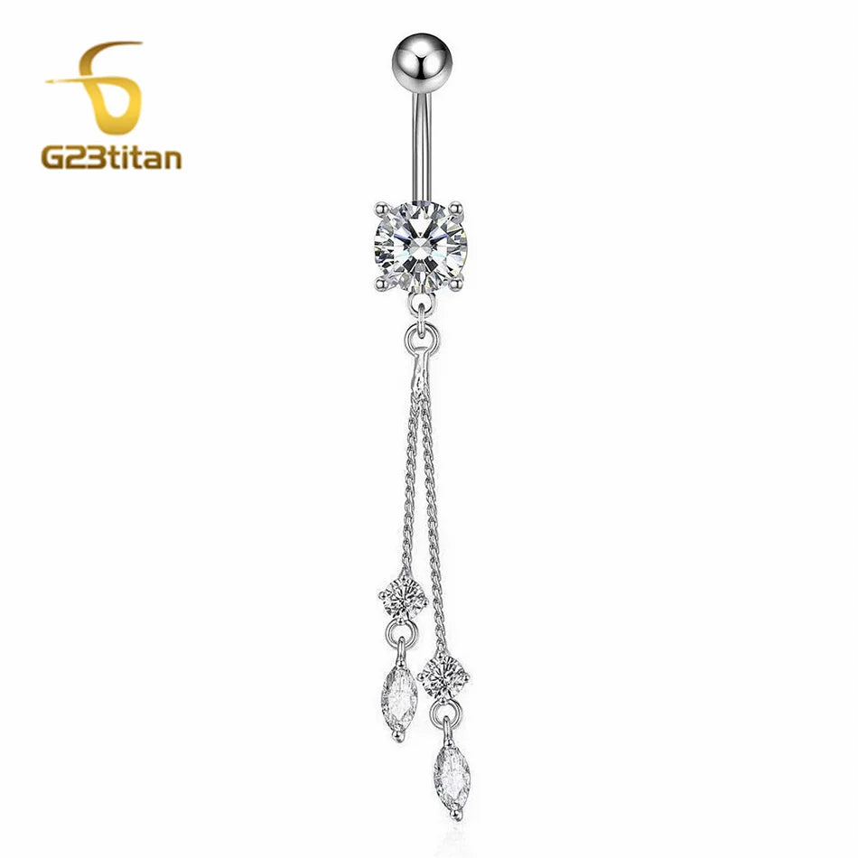 Long Belly Button Rings for Women 14G Titanium Bar Butterfly Heart Charms Dangle Navel P detail view