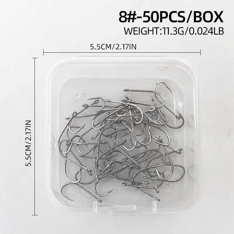 ShareShark 50pcs/box 92247 High Carbon Steel Fish Hook Long Handle with Barbed Curved alternate view