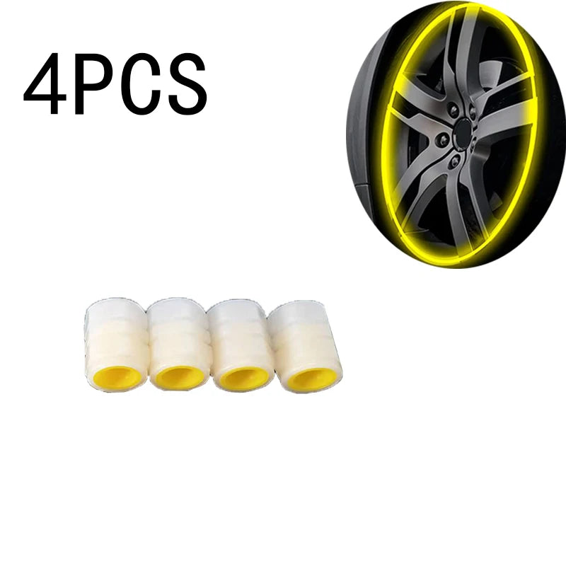 Automobile Tire Valve Cap Fluorescent Yellow Night Glowing Car Motorcycle Wheel Sty additional angle