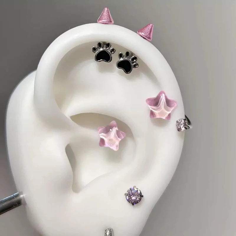Cat Paw Devil Stud Earrings | Gothic Y2K Punk Earring Accessory additional angle