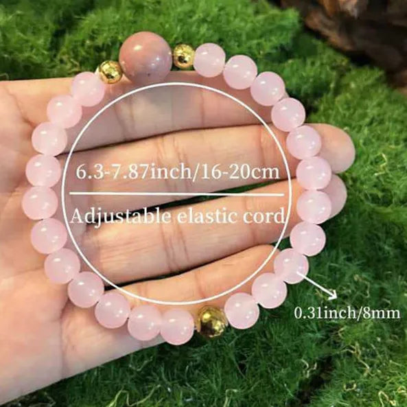 Natural Stone Pink Quartz With Rhodonite Bead Bracelet Women Simple Design Handmade additional angle